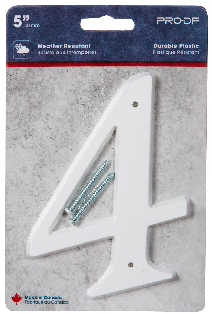 House Number #4, Plastic, 5 in., White