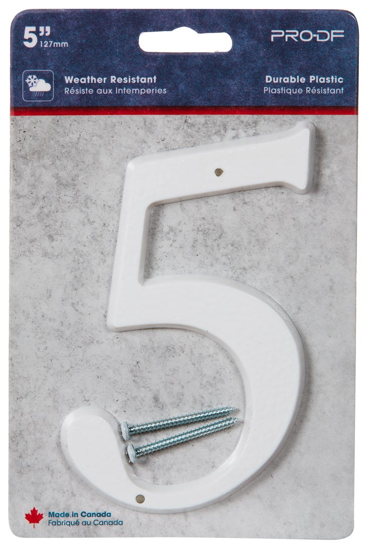 House Number #5, Plastic, 5 in., White
