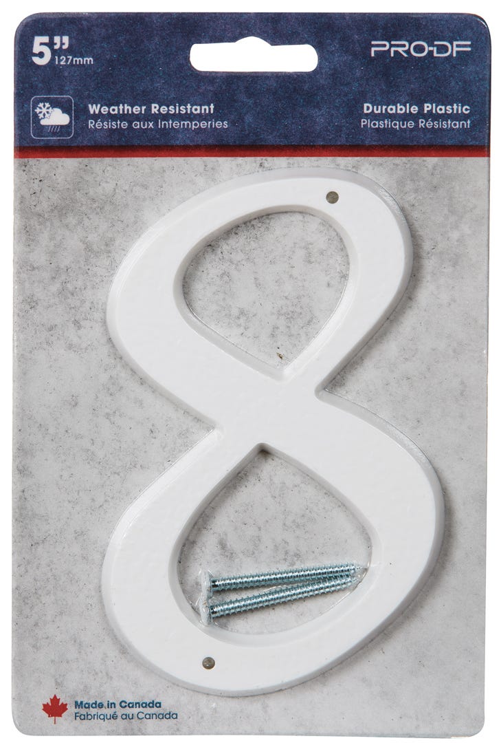 House Number #8, Plastic, 5 in., White