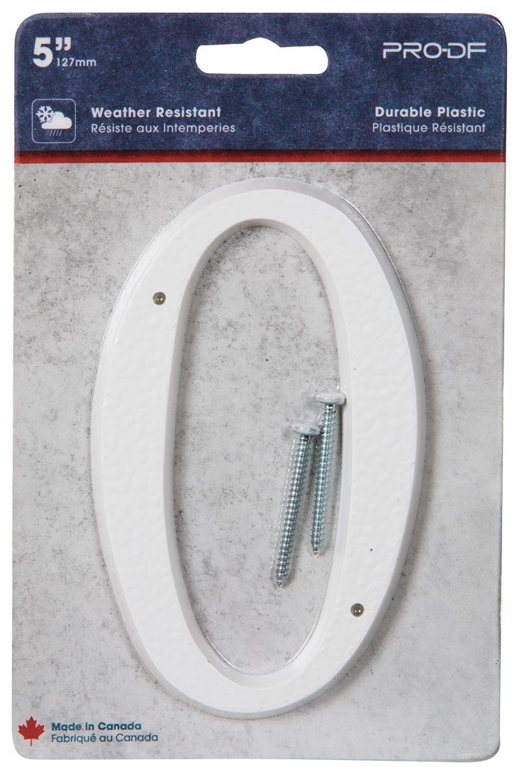 House Number #0, Plastic, 5 in., White