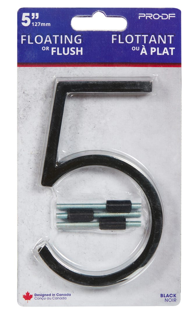 Floating House Number #5, 5 in, Black
