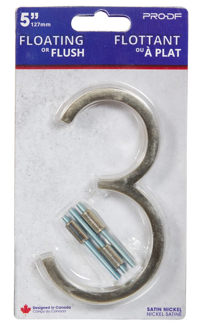 Floating House Number #3, 5 in, Satin Nickel