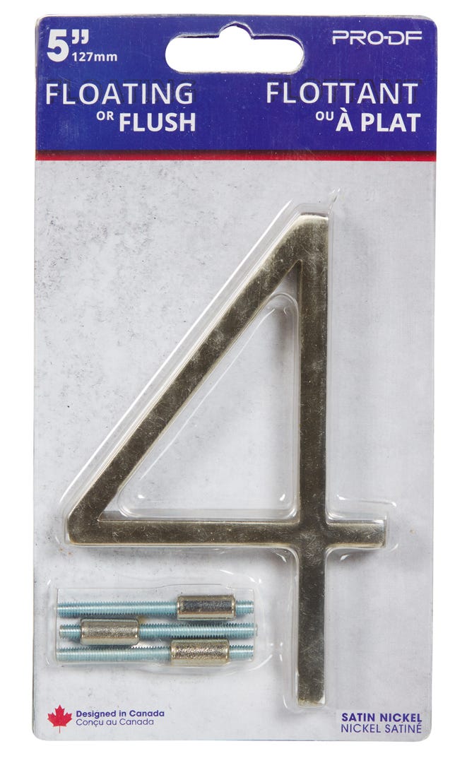 Floating House Number #4, 5 in, Satin Nickel