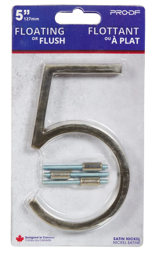 Floating House Number #5, 5 in, Satin Nickel