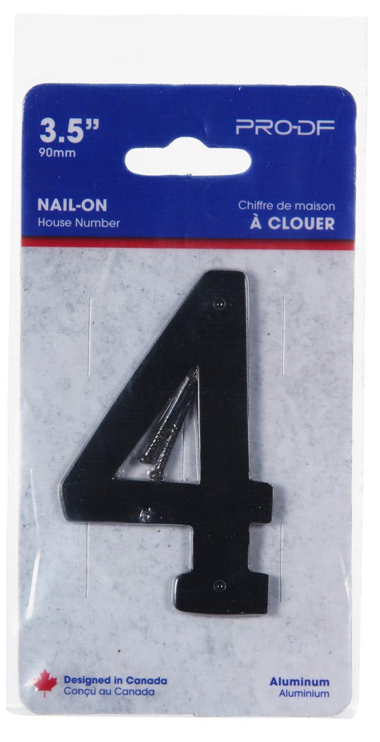 Nail-In Aluminum Number #4, 3-1/2 in, Black