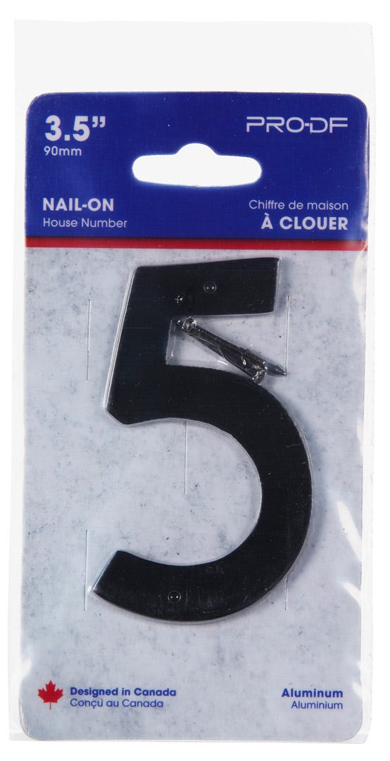 Nail-In Aluminum Number #5, 3-1/2 in, Black