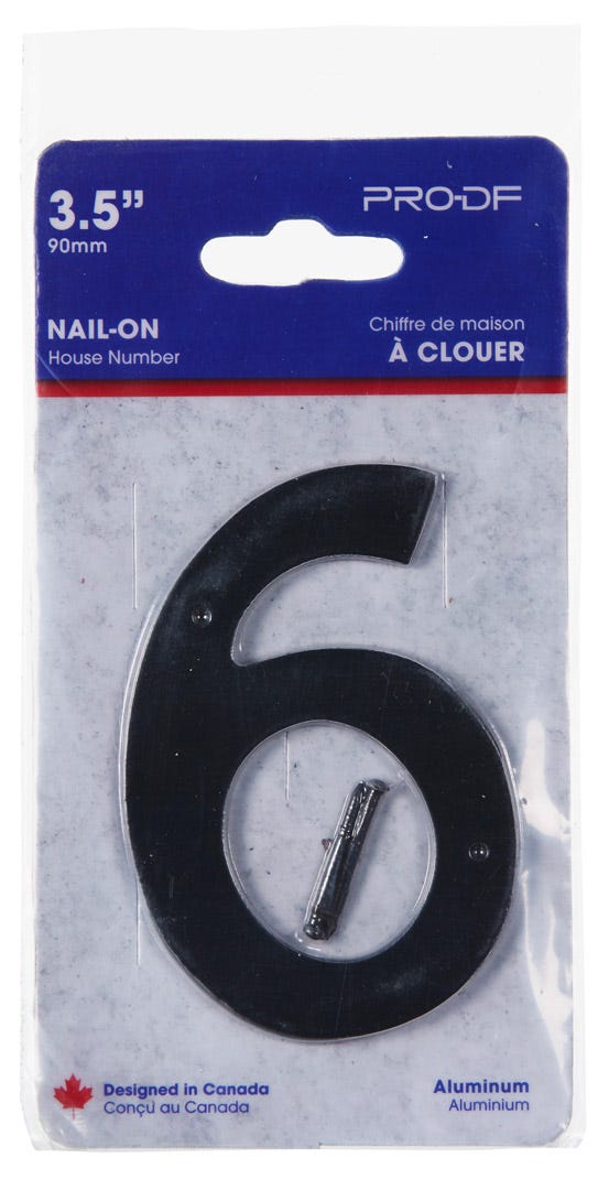 Nail-In Aluminum Number #6, 3-1/2 in, Black