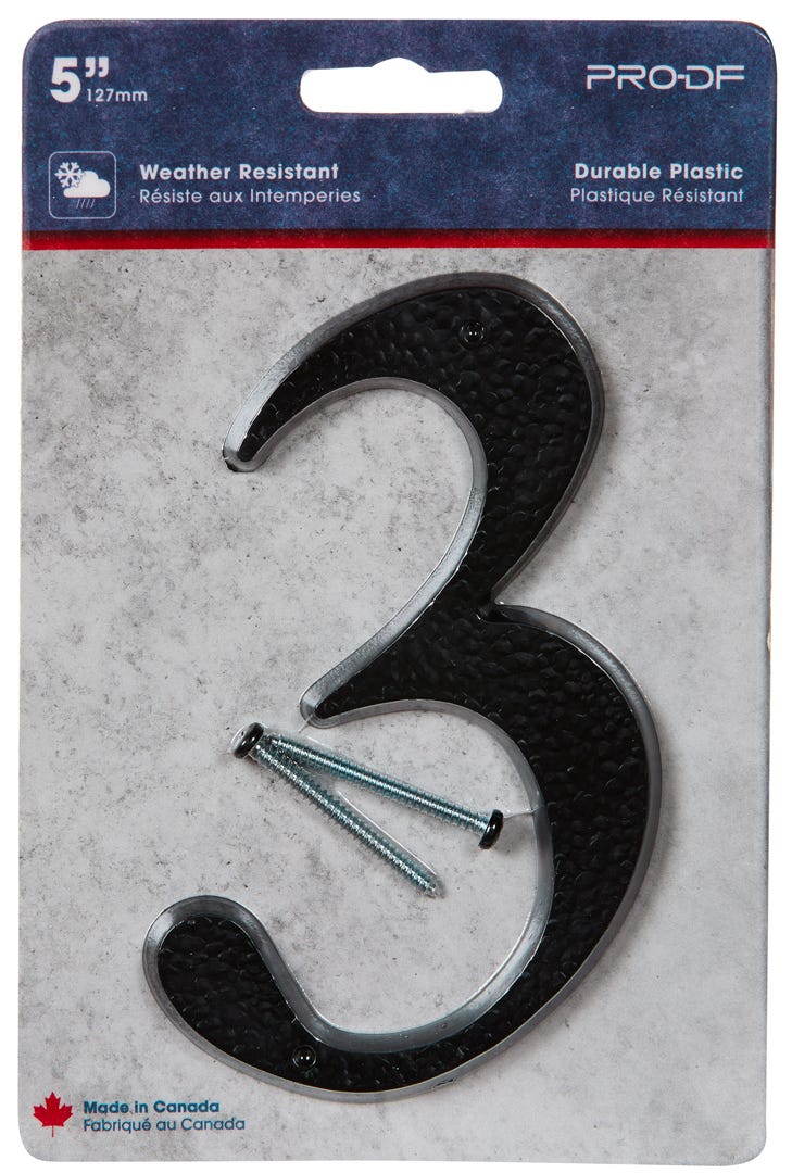 Plastic Number #3, 5 in, Black