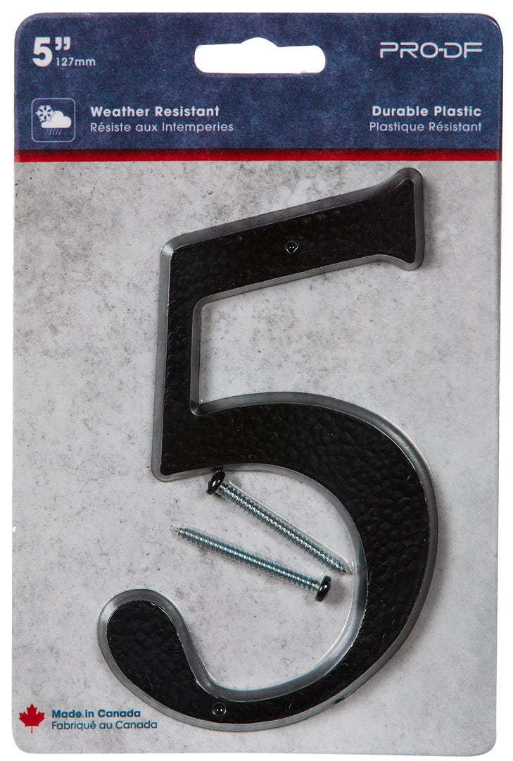 Plastic Number #5, 5 in, Black