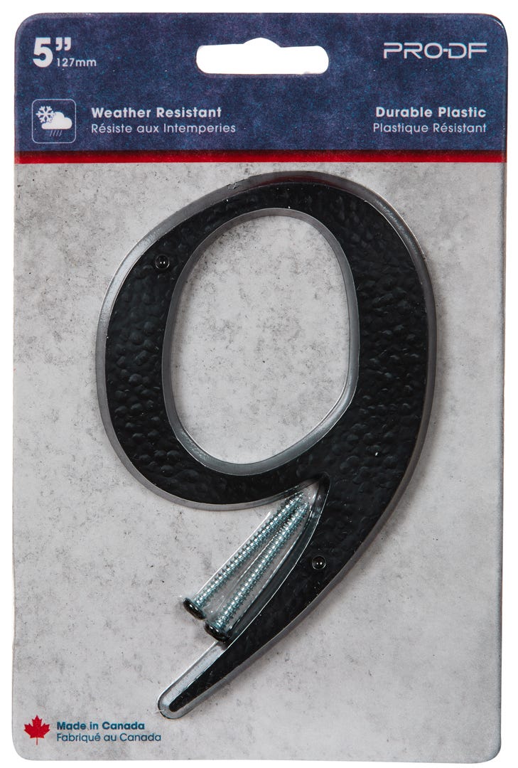 Plastic Number #9, 5 in, Black