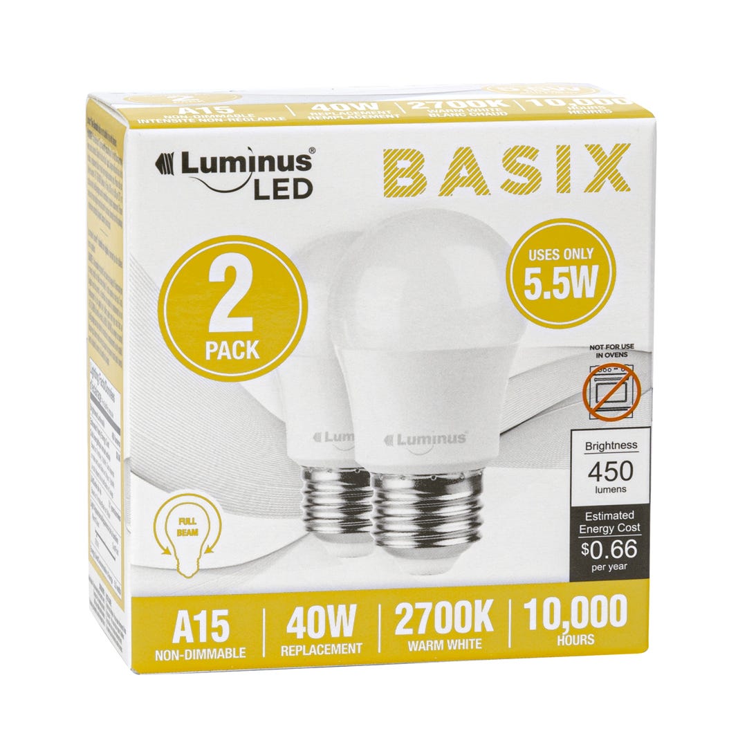Light Bulb LED, A15, 2700K, 2/Pack