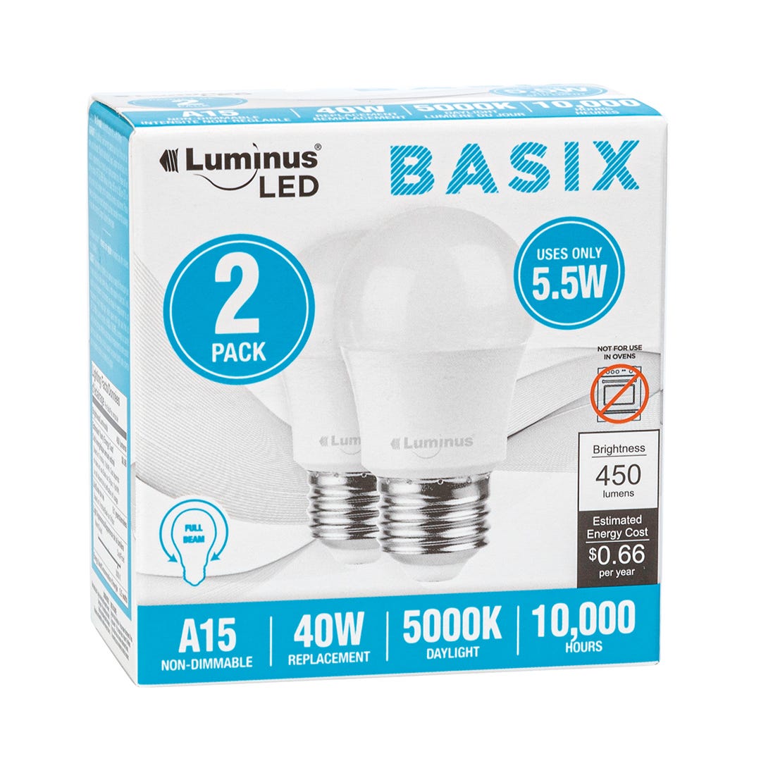 Light Bulb LED, A15, 5000k, 2/Pack