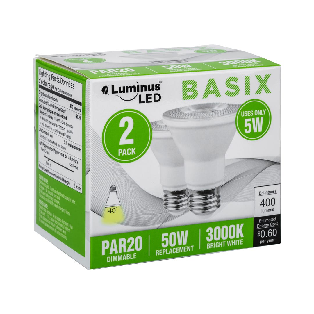 Light Bulb LED, Par20, 3000k, 2/Pack