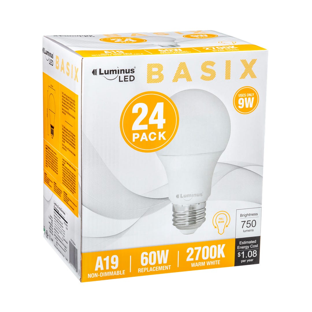 Light Bulb LED, A19 Regular, 60w, 2700k, 24/Pack