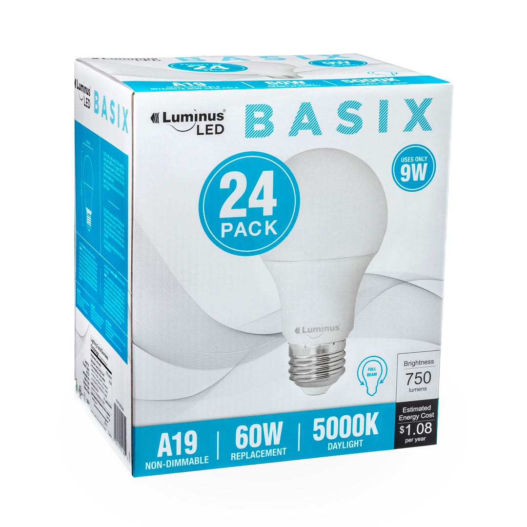 Light Bulb LED, A19 Regular, 60w, 5000k, 24/Pack