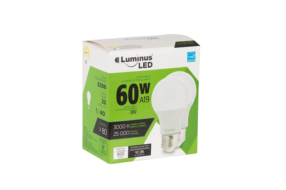 Light Bulb LED, Omni, A19, 3000k Dim, 2/Pack