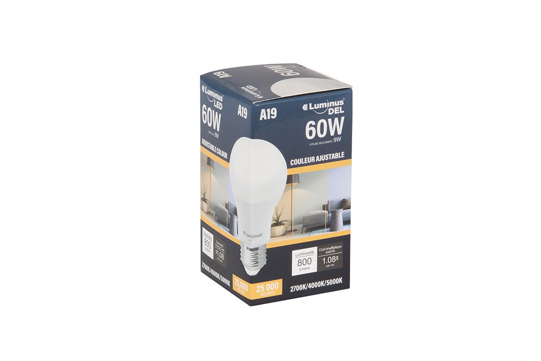 Light Bulb LED, A19, 3CT (2700/3000/5000k), 1/Pack