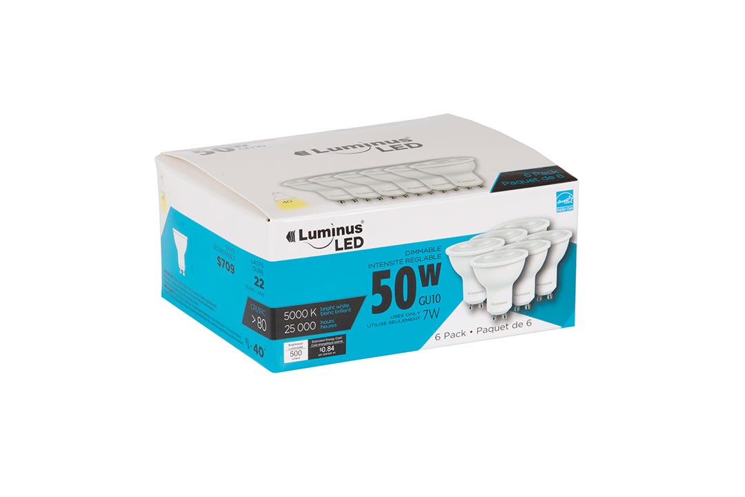 Light Bulb LED, 7w, Gu10, 5000k, 6/Pack