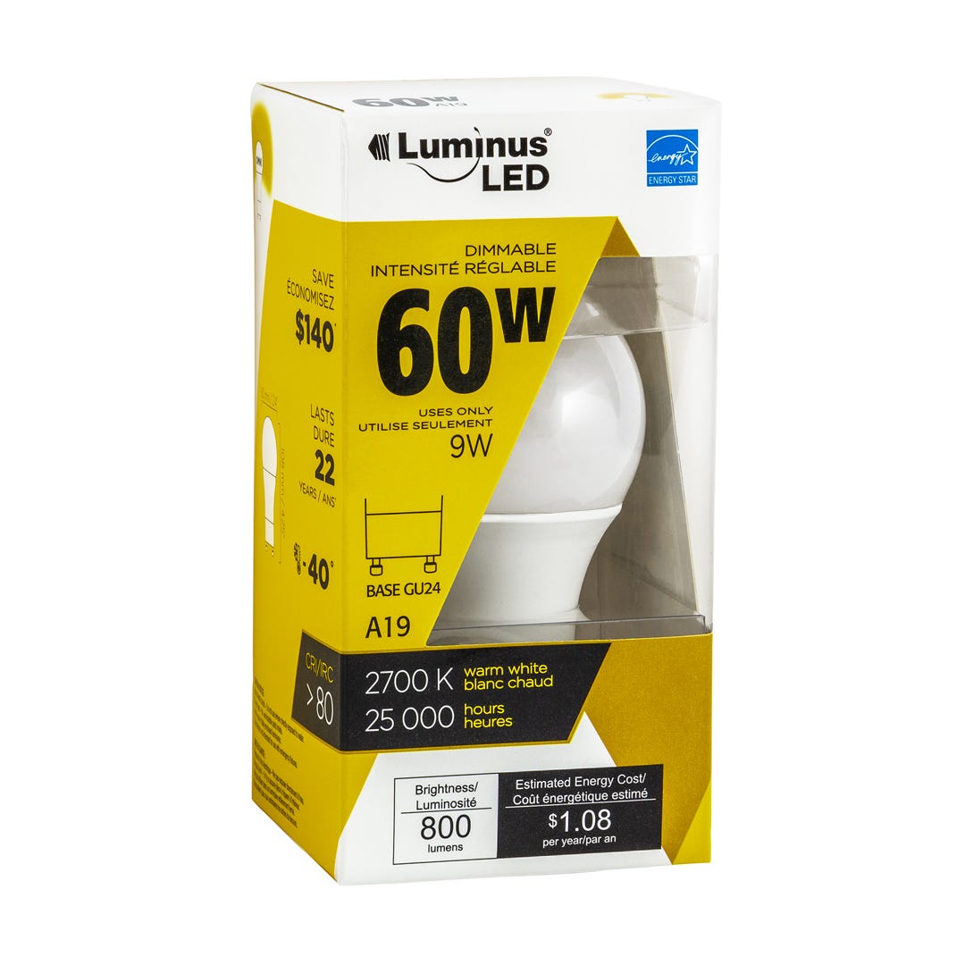 Light Bulb LED, 9w, A19, Omni Gu24, 1/Pack