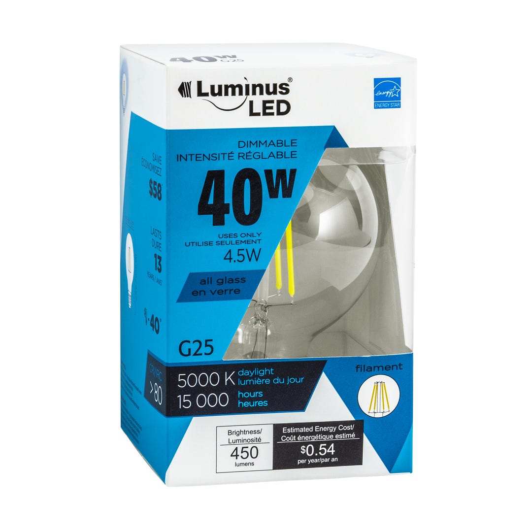 Light Bulb LED, 4.5w, G25, 5000k, 1/Pack