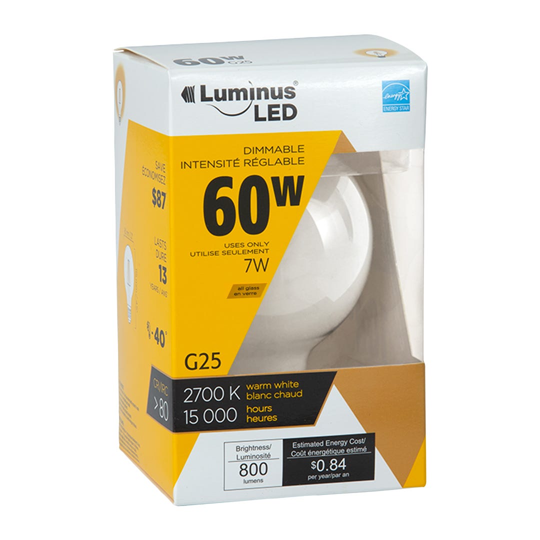 Light Bulb LED, 7w, G25, 2700k, 1/Pack