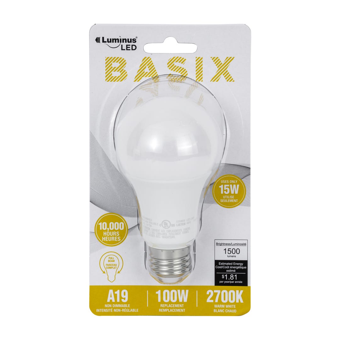 Light Bulb LED, 15w, A19, 2700k, 1/Pack
