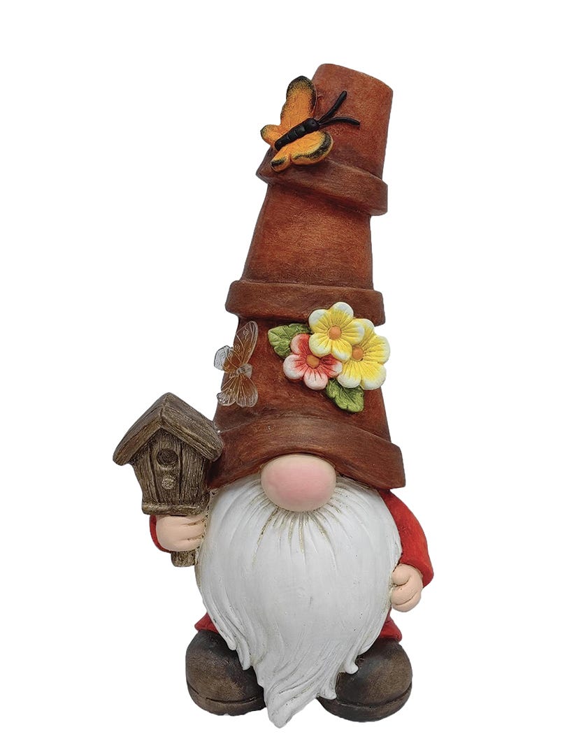 Gnome with Solar Flowerpot Hat, 21 in.