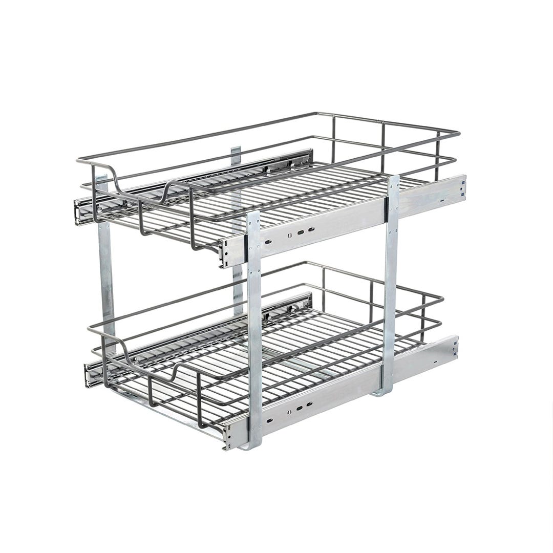 Soft-Closing Sliding Basket, 2 Levels, 14-1/4 in., Graphite