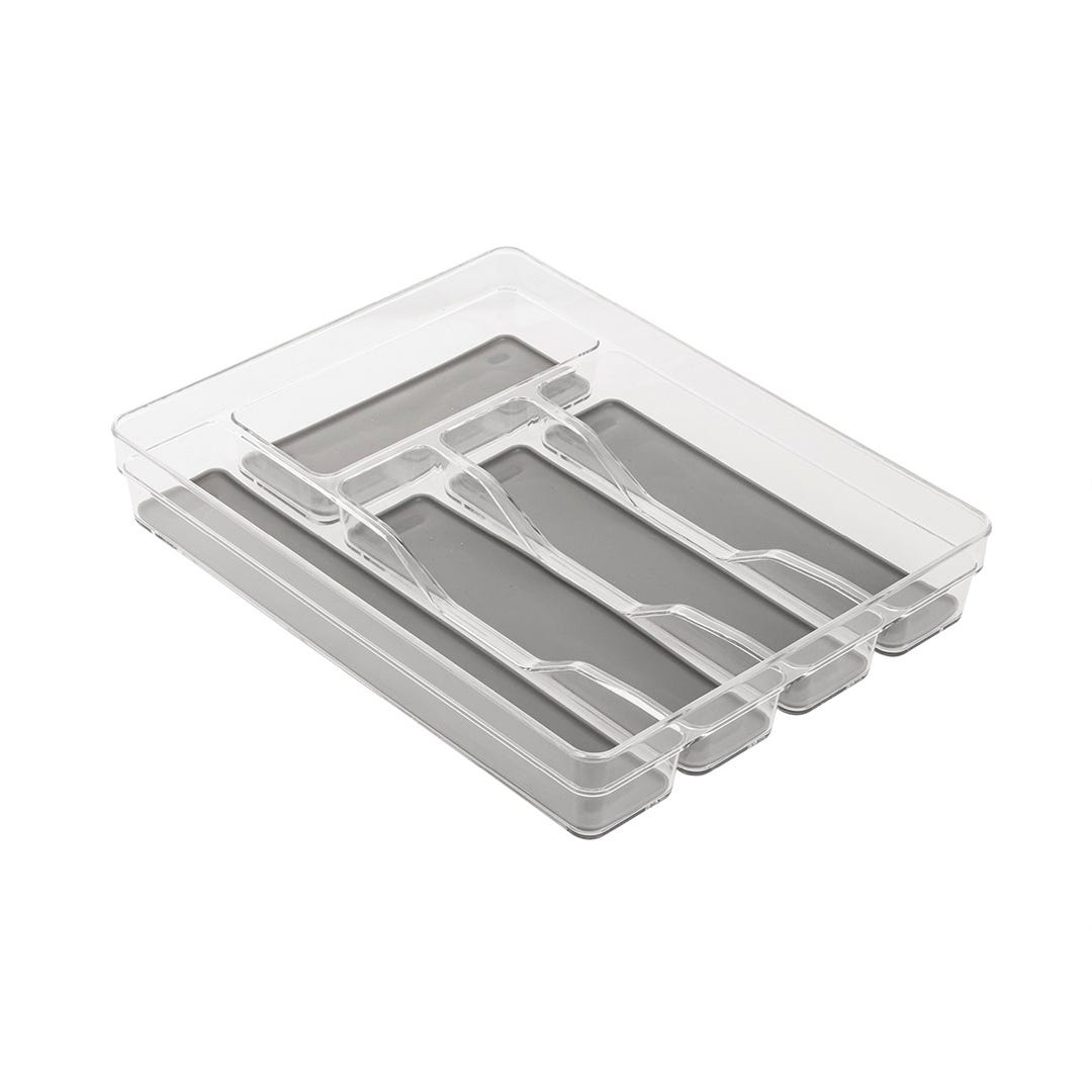 Utensil Divider, 5 Compartments, 10-3/8 in. x 13-3/8 in., Transparent/Gray