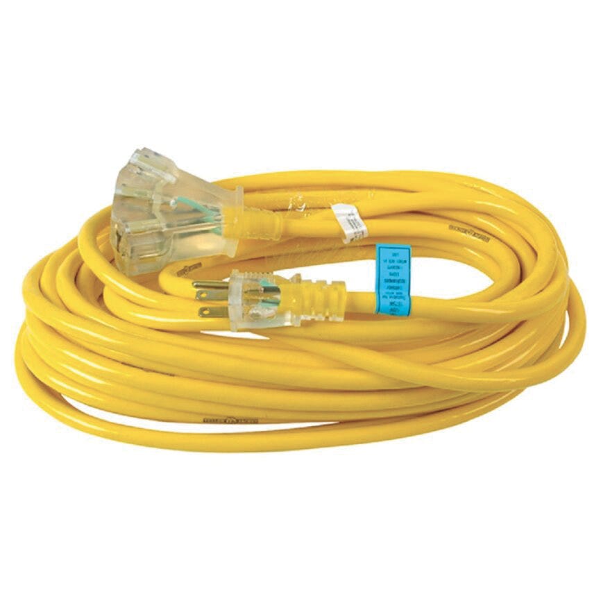 Outdoor Electrical Extension, 12/3, Lighted Plugs, 50 ft., Yellow