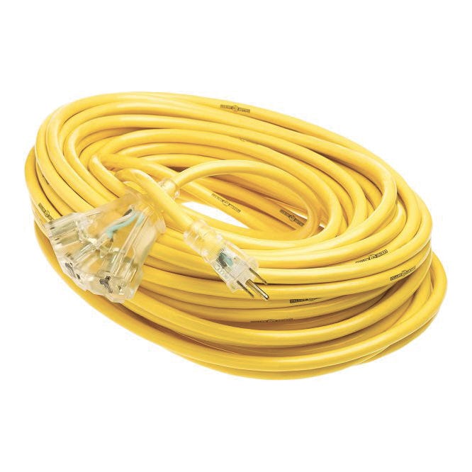 Outdoor Electrical Extension, 12/3, Lighted Plugs, 100 ft., Yellow
