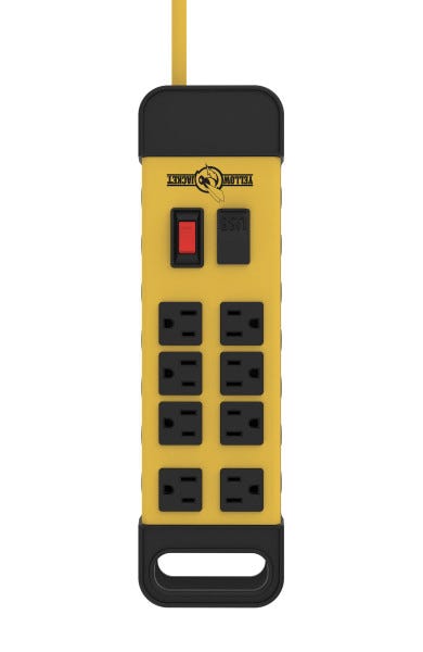 Metal Power Strip, 8 outlets, 6 ft., Yellow