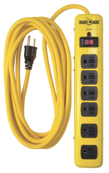 Metal Power Strip, 6 outlets, 15 ft., Yellow