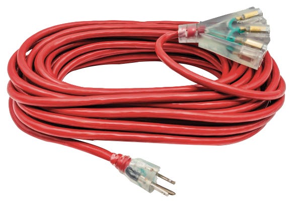 Outdoor Electrical Extension, 14/3, Lighted Plugs, 50 ft., Red