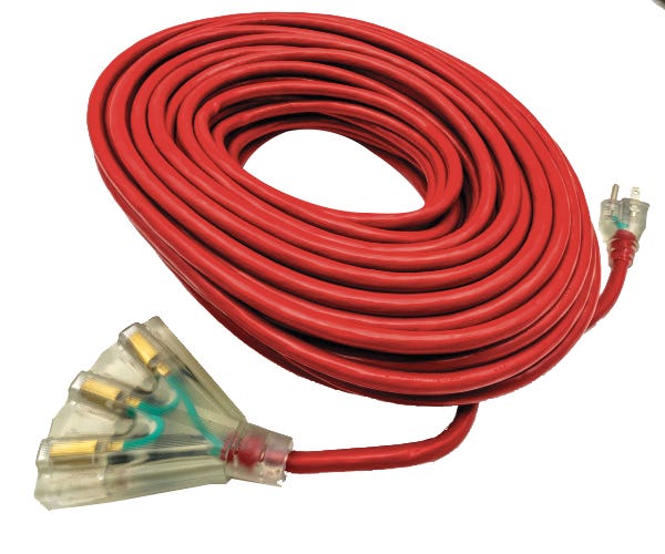 Outdoor Electrical Extension, 14/3, Lighted Plugs, 100 ft., Red