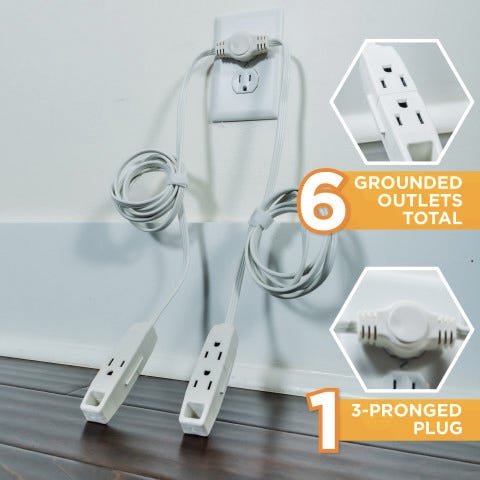 Indoor Sofa Electrical Extension, 6 ft., White, 2/Pack