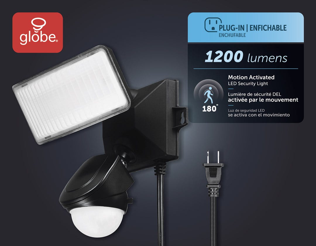 Wired LED Security Light with Motion Sensor, Black