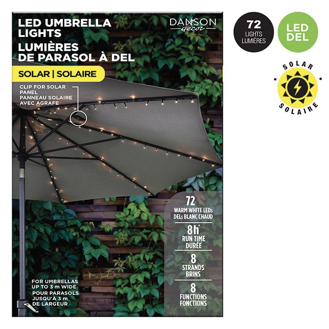 72 Solar-Powered 5mm LED Lights for Umbrellas