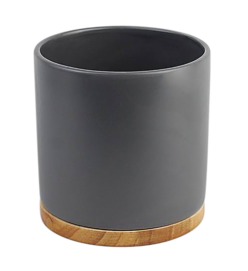 Cylindrical Flower Pot, Ceramic, 17 cm, Gray