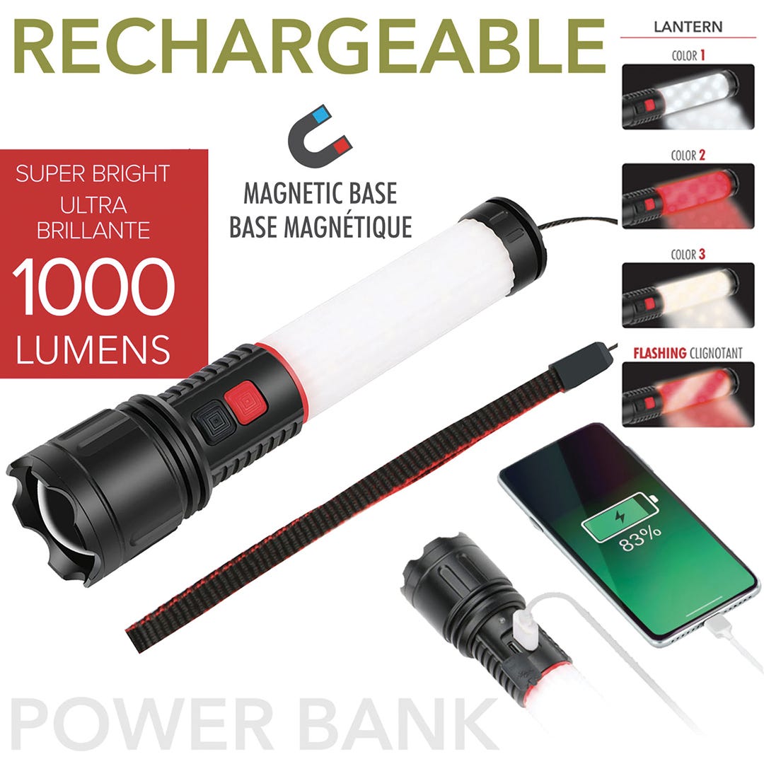 LED Lantern Flashlight, Charger, 2000 mAh