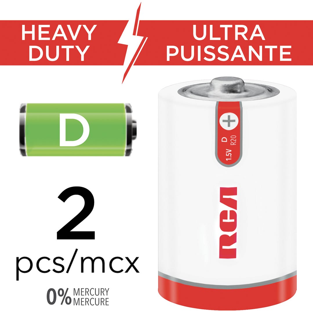 RCA Ultra Power D Batteries, 2/pack