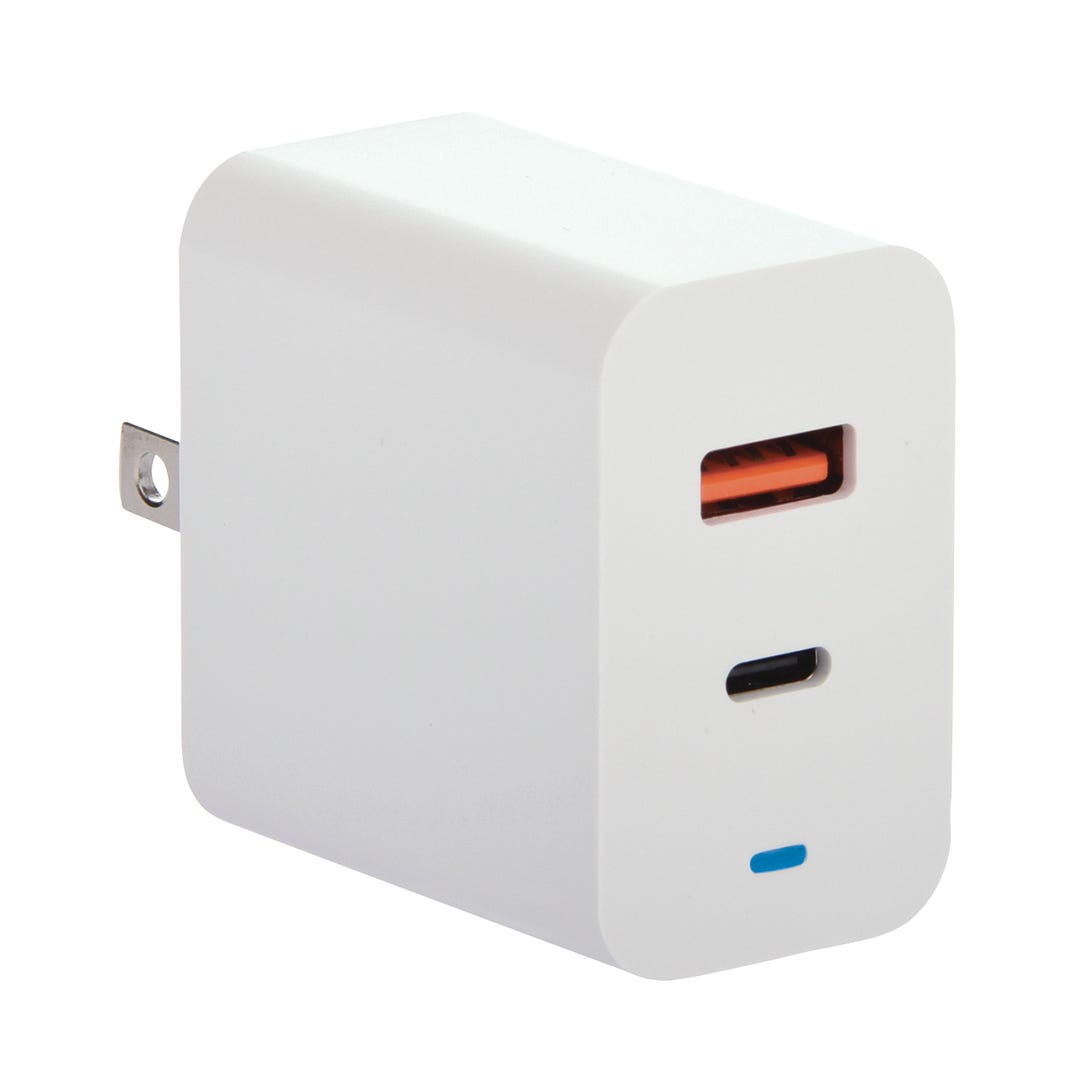 Dual Port USB C + USB A 3.0 Wall Charger, 20W