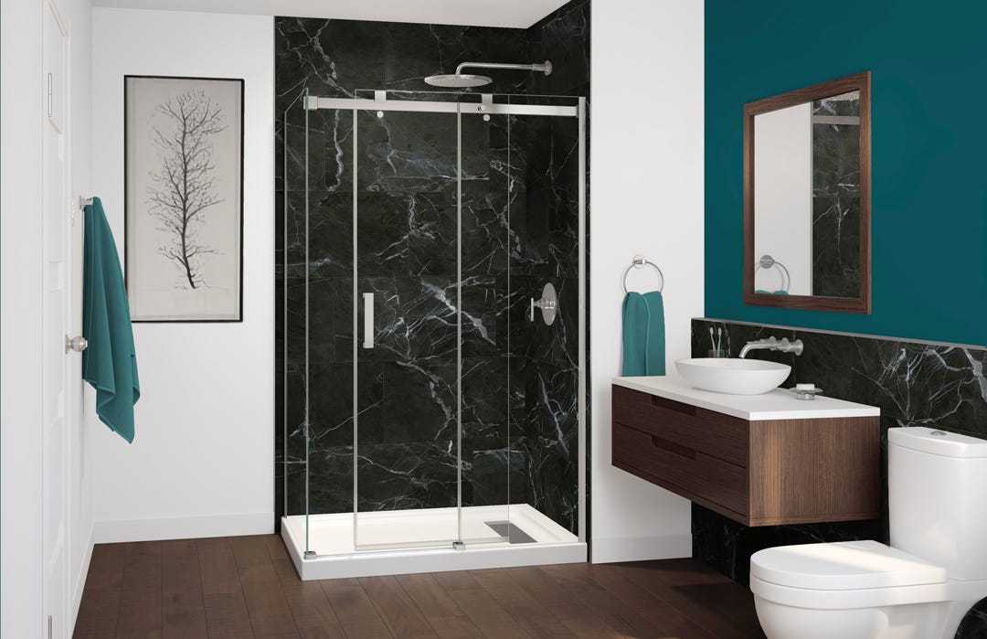 HECLA Shower Kit, Right, 48 in x 36 in, Chrome