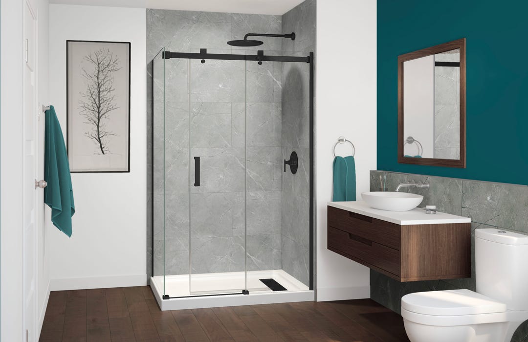 HECLA Shower Kit, Right, 48 in x 36 in, Black