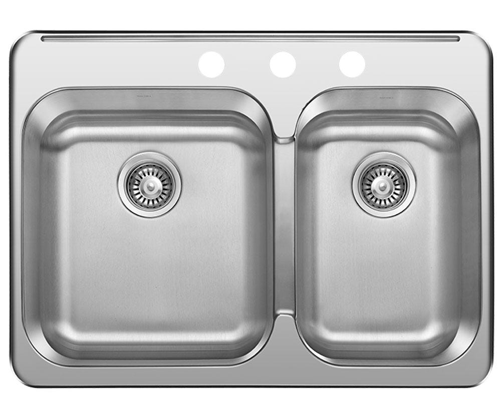 Double Bowl Countertop Sink, 3 Holes, 28 in. x 20-5/8 in. x 7 in.