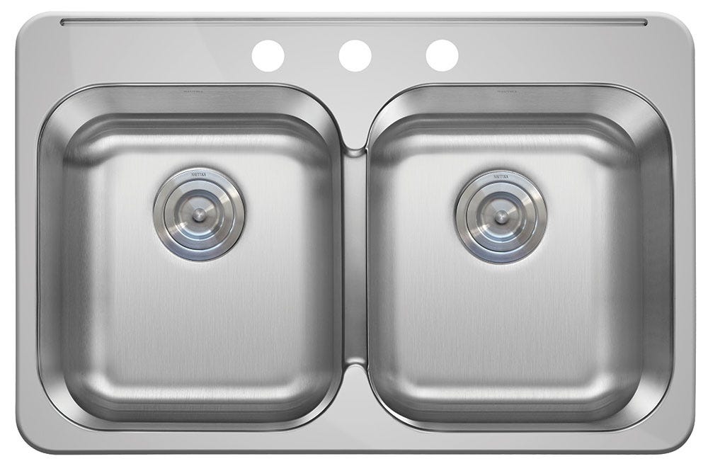 Double Bowl Countertop Sink, 3 Holes, 31 in. x 20-5/8 in. x 7 in.