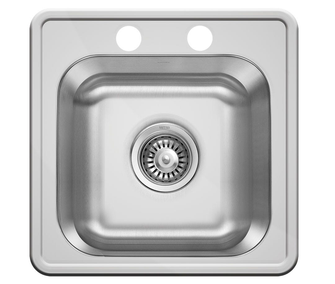 Single Bowl Countertop Sink, 2 Holes, 15-1/4 in. x 15-1/4 in. x 6-1/2 in.