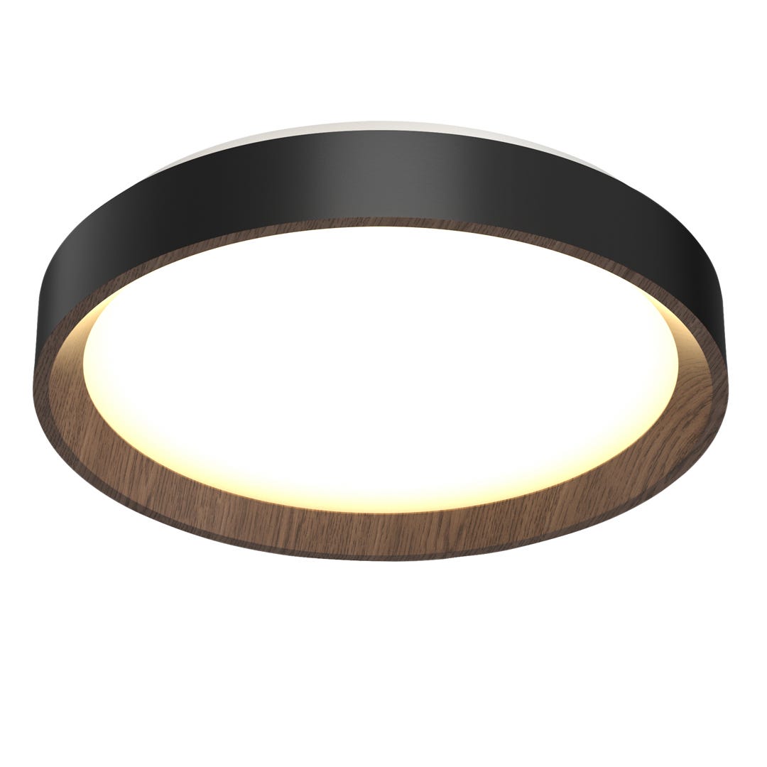 Ceiling Light, 24W, 1320 Lumens, Black and Wood, 15 in.