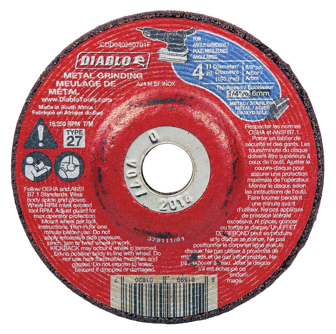 Metal Grinding Disc, type 27, 4 in. X 1/4 in. , 5/8 in. arbor