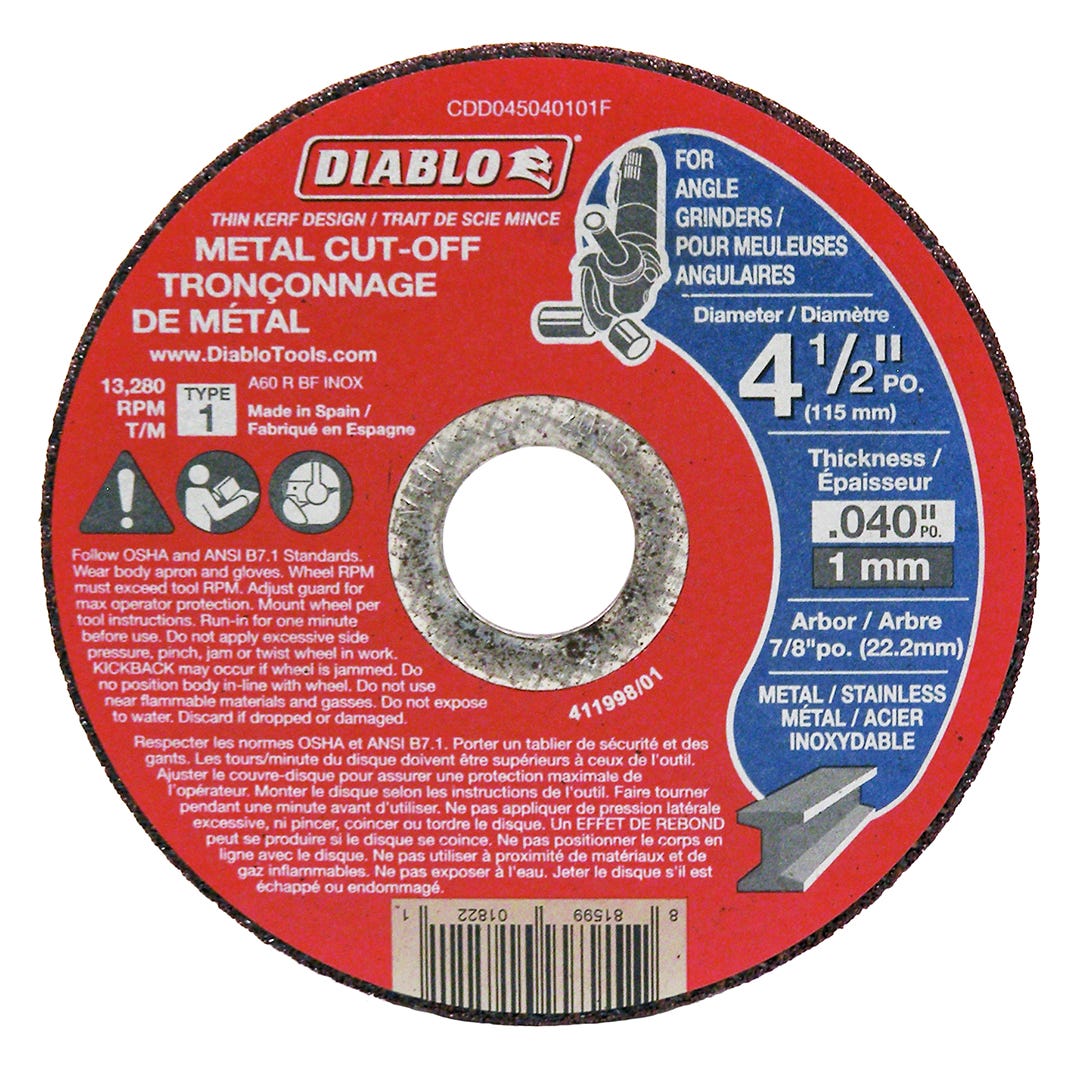 Metal Cut-Off Disc, type 1, 4-1/2 in. X 0,040, 7/8 in. arbor
